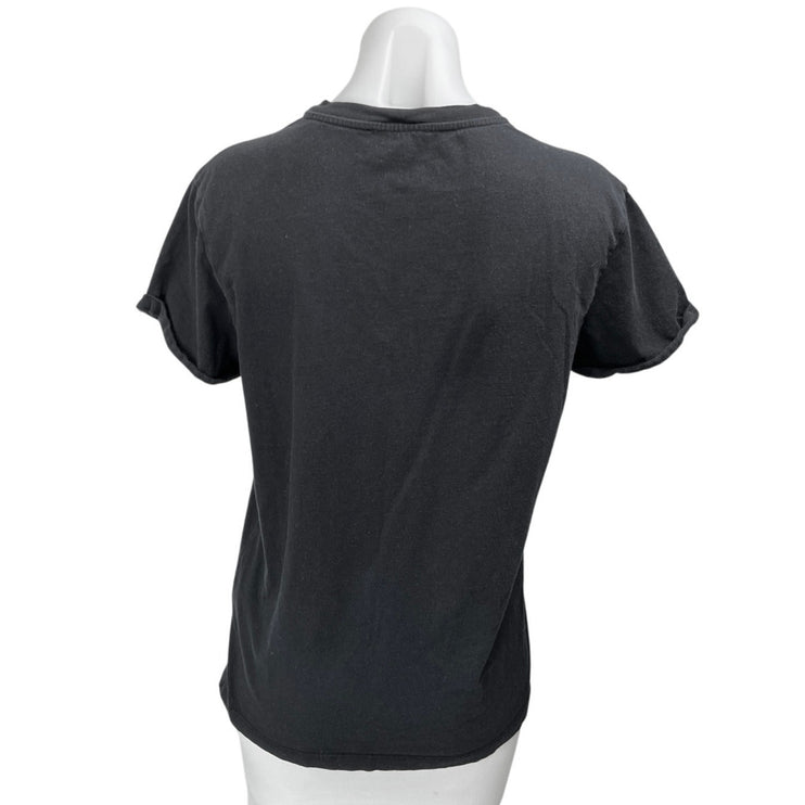 Allsaints Women's Black Short Sleeve Cutout Choker V-Neck Blouse Shirt Top Sz S