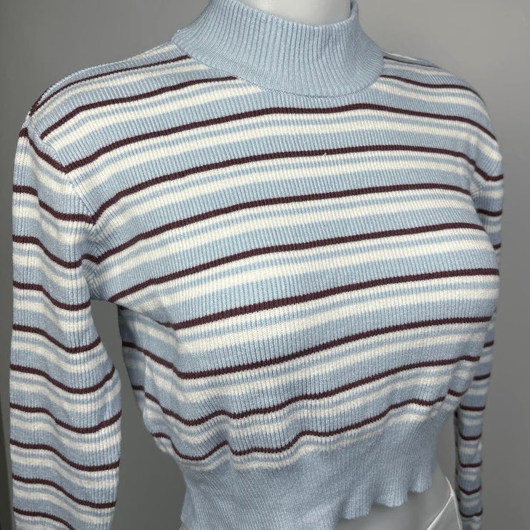 PacSun L.A. Hearts Blue Striped Long Sleeve Mock Neck Crop Sweater Top Size S