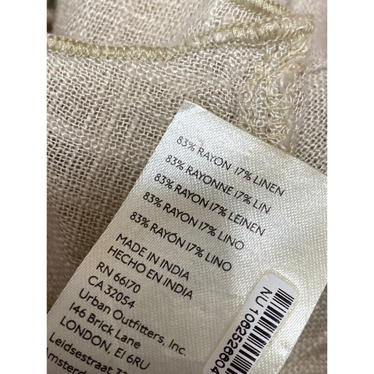 Free People Beige Linen Boho Hippie Pleated High Rise Straight Midi Dress Size L