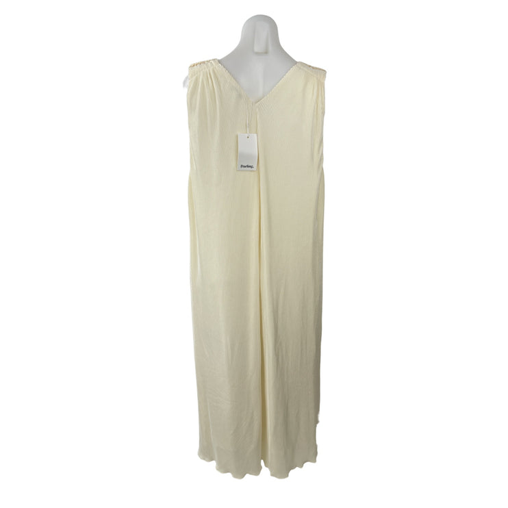NEW Darling Women's Cream Ribbed V Neck Sleeveless Maxi Straight Slip Dress Sz S