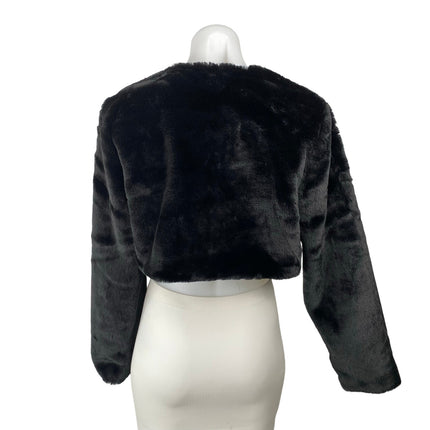 Windsor Women's Black Faux Fur Fuzzy Teddy Long Sleeve Cropped Blazer Jacket M