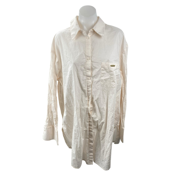 Selkie Women's Light Pink Long Sleeve Pocket Button Down Tunic Shirt Top Size L