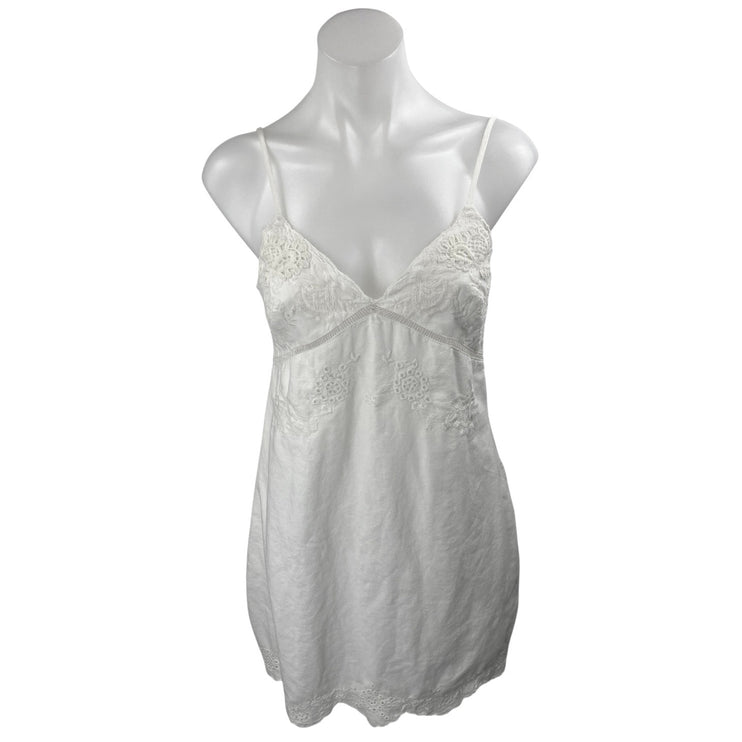 Zara White Sleeveless Floral Embroidered V Neck Cami Tank Mini Slip Dress Size M