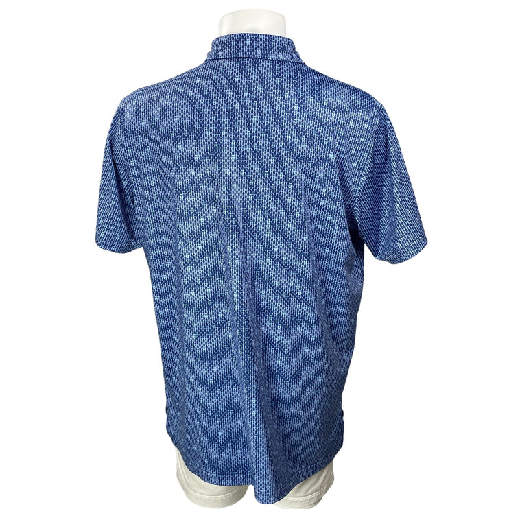 Peter Millar Men's Blue Geometric Golf Casual Short Sleeve Polo Shirt Top Size L