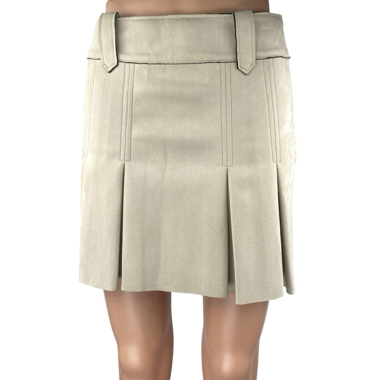 Zara Beige Cream Faux Suede Pleated Zipper Mini Straight A-Line Skirt Size S