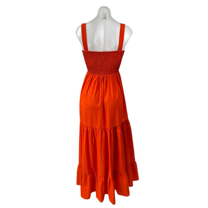 ZARA Orange Smocked Tiered Sleeveless Square Neck Maxi Cami A-line Dress Size S
