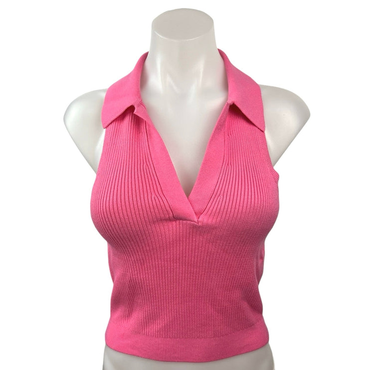 Abercrombie & Fitch Pink Ribbed Knit Collared Polo Pullover Sweater Vest Top M