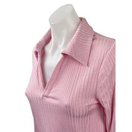 & Other Stories Women's Pink Long Sleeve Pleated V Neck Polo Shirt Blouse Size S