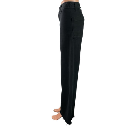 Zara Womens Black High Waisted Frayed Hem Wide Leg Ankle Denim Jeans Pants Sz 6