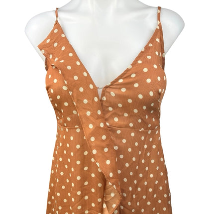 Dress Forum Brown White Polka Dots Sleeveless Ruffle High Low Maxi Dress Size S