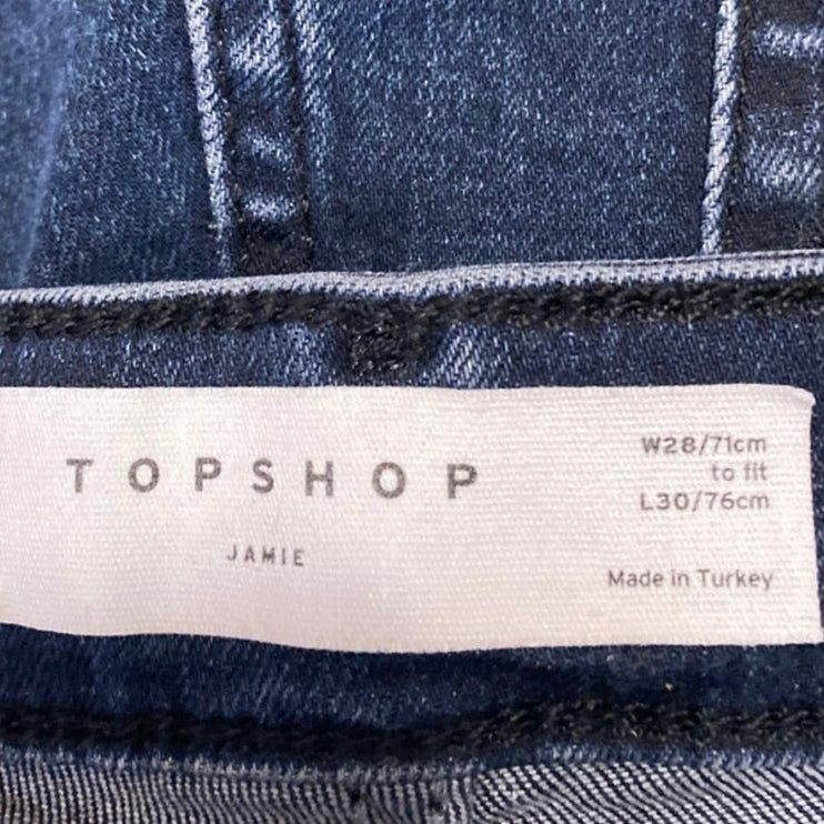 Topshop Jamie Women's Blue High Waisted Stretch Cropped Skinny Jeans Size 28