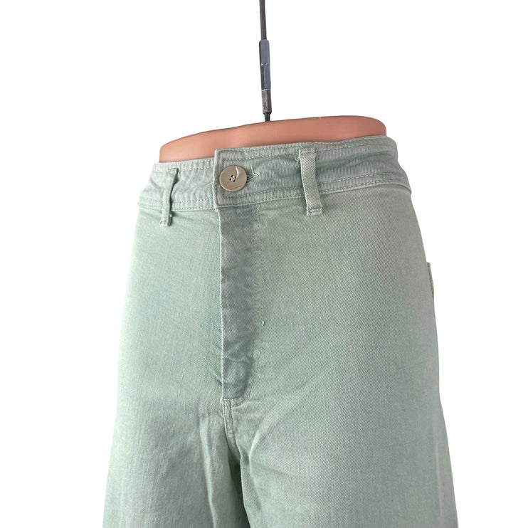 Zara Women's Green High Rise Wide Leg Palazzo Raw Hem Baggy Denim Jeans Size 4