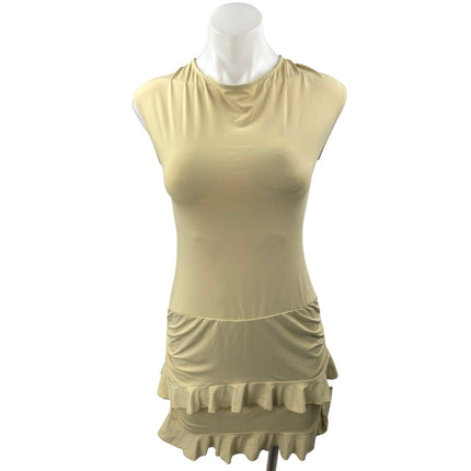 NEW Lioness Oui Oui Yellow Cap Sleeve Ruffle Tiered Open Back Mini Dress Size M