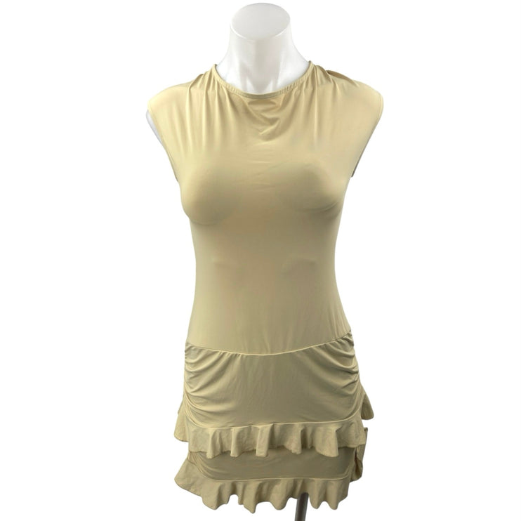 NEW Lioness Oui Oui Yellow Cap Sleeve Ruffle Tiered Open Back Mini Dress Size M