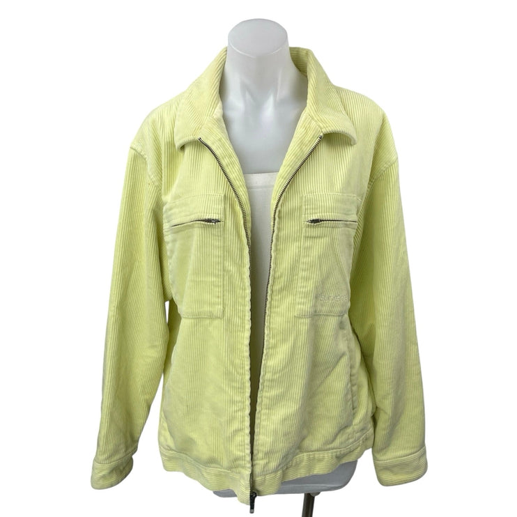 Supreme Women's Yellow Corduroy Long Sleeve Zip Up Collared Shirt Jacket Top L