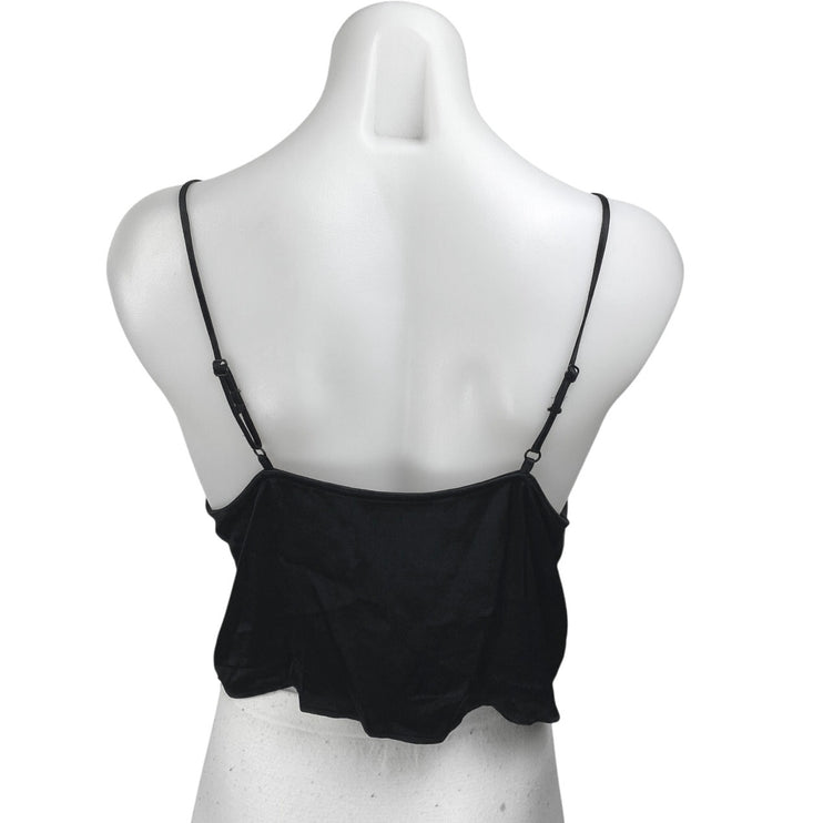 Zara Womens Black Silky Satin Sleeveless Cami Camisole Cowl Neck Crop Tank Top M