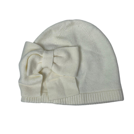 Kate Spade Dorothy White Wool Blend Ribbon Bow Winter Snow Bonnet Beanie Hat OS