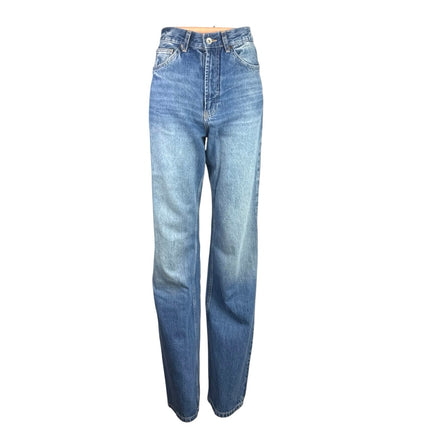 Zara Women's Blue High Rise Straight Baggy Palazzo Wide Leg Denim Jeans Pants 4