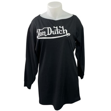 NEW Von Dutch Women's Black Logo Long Sleeve Sweatshirt T Shirt Mini Dress XL
