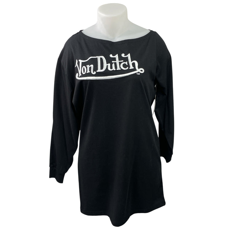 NEW Von Dutch Women's Black Logo Long Sleeve Sweatshirt T Shirt Mini Dress XL