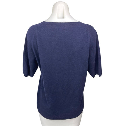 Bloomingdale’s Women's Blue 100% Cashmere Crewneck Short Sleeve Sweater Top Sz L