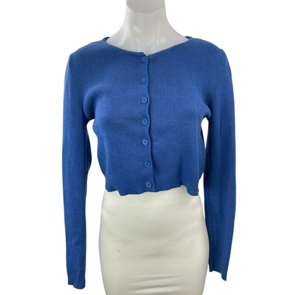 Princess Polly Women's Blue Knit Long Sleeve Button Up Crop Cardigan Sweater 8
