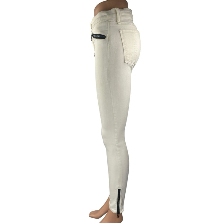 Rag & Bone Women's White Skinny Leg Mid Rise Zipper Biker Denim Jeans Pants 29