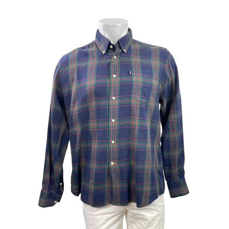 Barbour Tailored Mens Green Plaid Checkered Long Sleeve Button Down Shirt Top XL