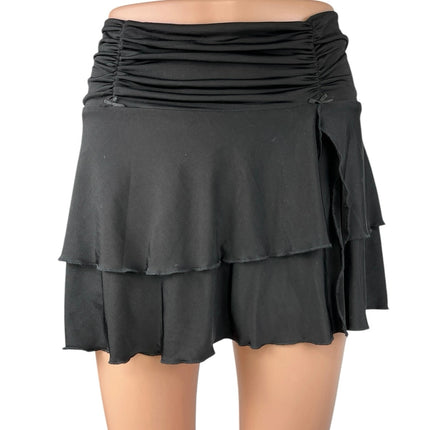 Tiger Mist Black Ruched Ruffle Layered Tiered Stretch Mini A-line Skort Skirt S