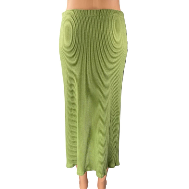Reformation Women's Green Rib Knit Stretch Midi Straight A-line Pencil Skirt L