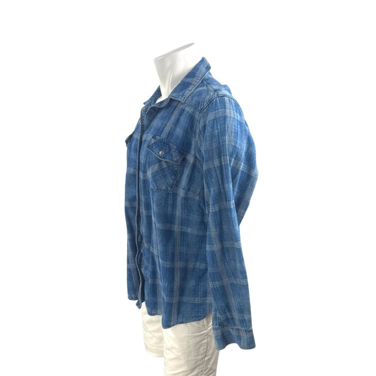 Orvis Men's Washed  Blue Plaid Check Collared Long Sleeve Button Up Shirt Top XL