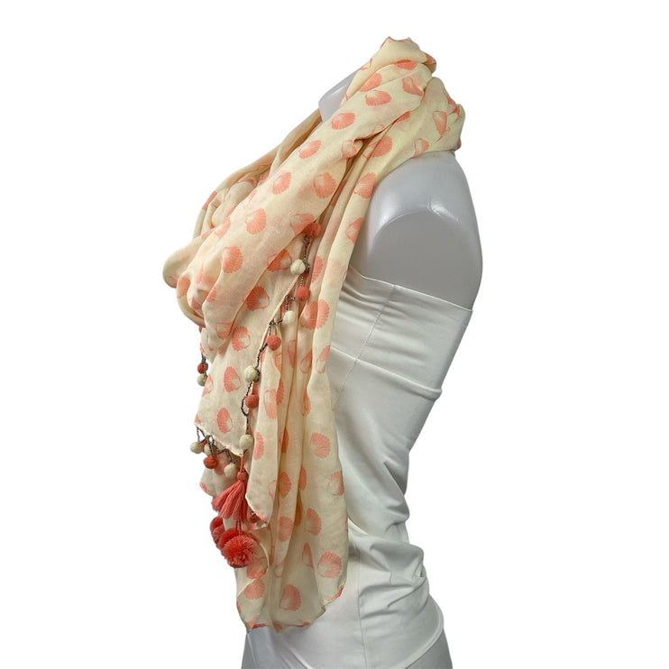 Star Mela Coral Seashell Tassel Tie Pom Pom Boho Shawl Wrap Neck Scarf Size OS