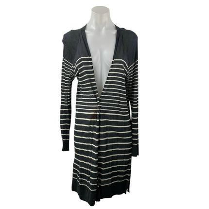 Ann Taylor LOFT Womens Gray Striped Long Sleeve Long Cardigan Sweater Top Size M