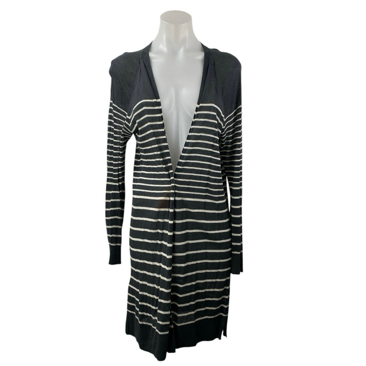 Ann Taylor LOFT Womens Gray Striped Long Sleeve Long Cardigan Sweater Top Size M