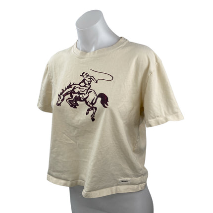 Life is Good Women's Yellow Horseback Riding Short Sleeve Boxy T Shirt Tee Top S