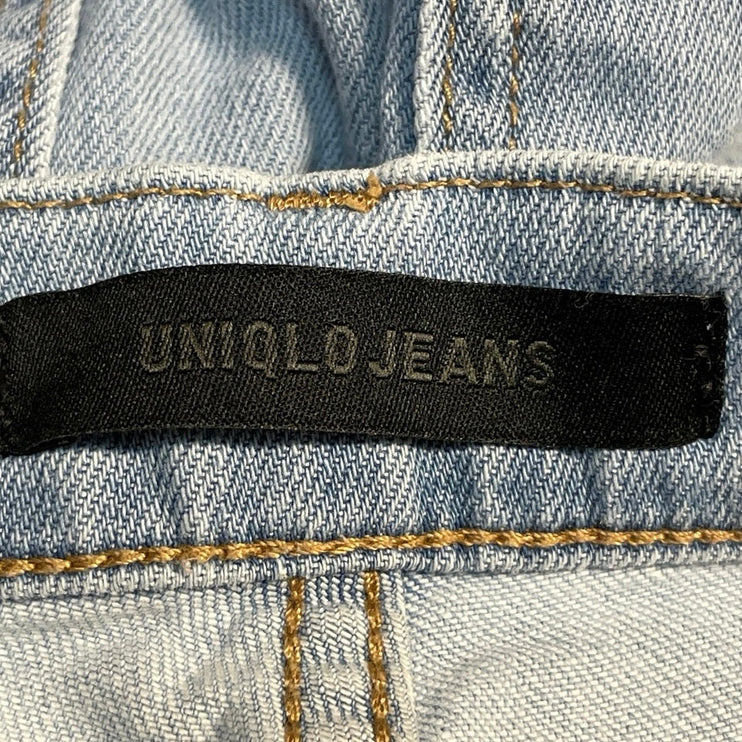 Uniqlo Women's Blue High Rise Distressed Light Wash Straight Denim Jeans Size 26
