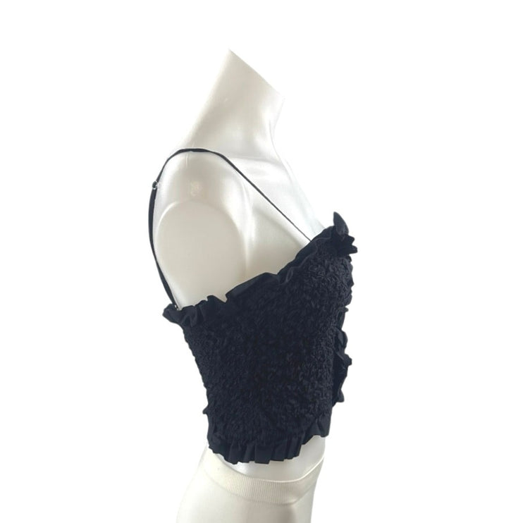 Zara Women's Black Ruffles Smocked Strappy Bustier Corset Crop Cami Tank Top L