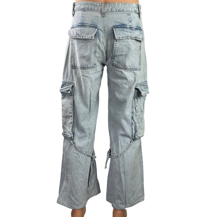 Zara Womens Blue Light Wash Mid Rise Wide Leg Baggy Cargo Denim Jeans Pants Sz 8
