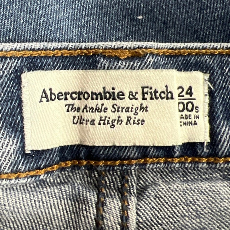 Abercrombie & Fitch Women's Blue Ankle Straight Ultra High Rise Denim Jeans 24