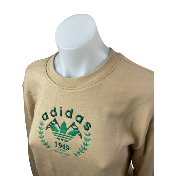 Adidas Original Crest Embroidery Beige Sports Athletic Sweater Sweatshirt Top M