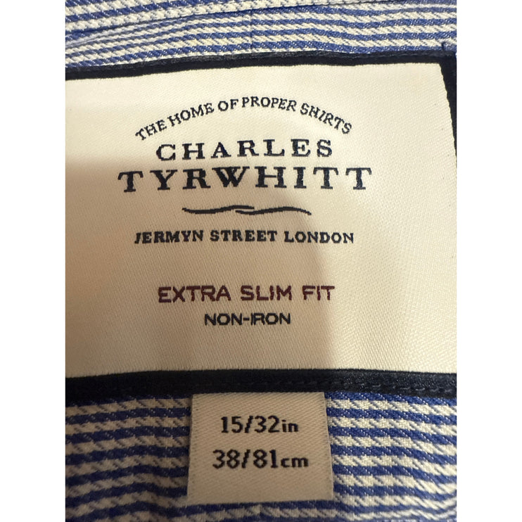 Charles Tyrwhitt Blue Checkered Long Sleeve Button Up Extra Slim Shirt Top 15/L