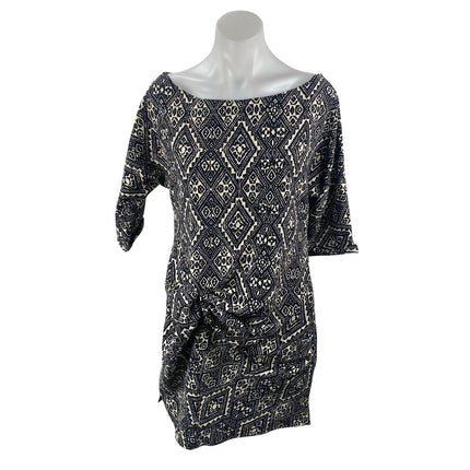 Zara Black Aztec Geometric Printed Short Sleeve Mini Twist Shift Sheath Dress S