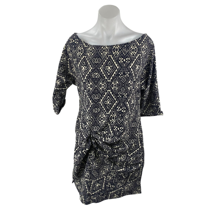 Zara Black Aztec Geometric Printed Short Sleeve Mini Twist Shift Sheath Dress S