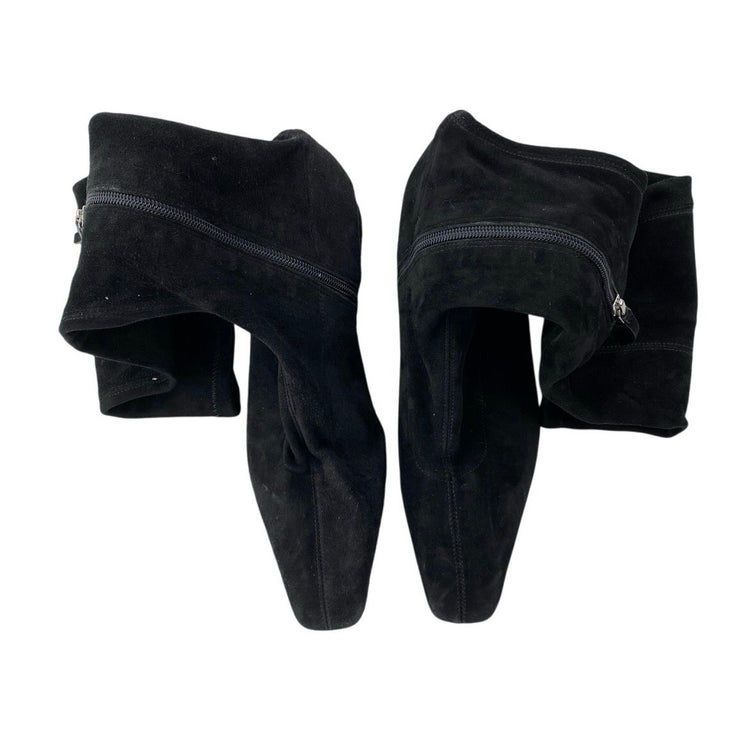 Reformation Raven Women's Black Suede Pointed Toe Zip Up Over the Knee Boots 9.5