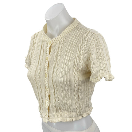 Zara Women's Cream Cable Knit Short Sleeve Button Down Sweater Crop Top Size M