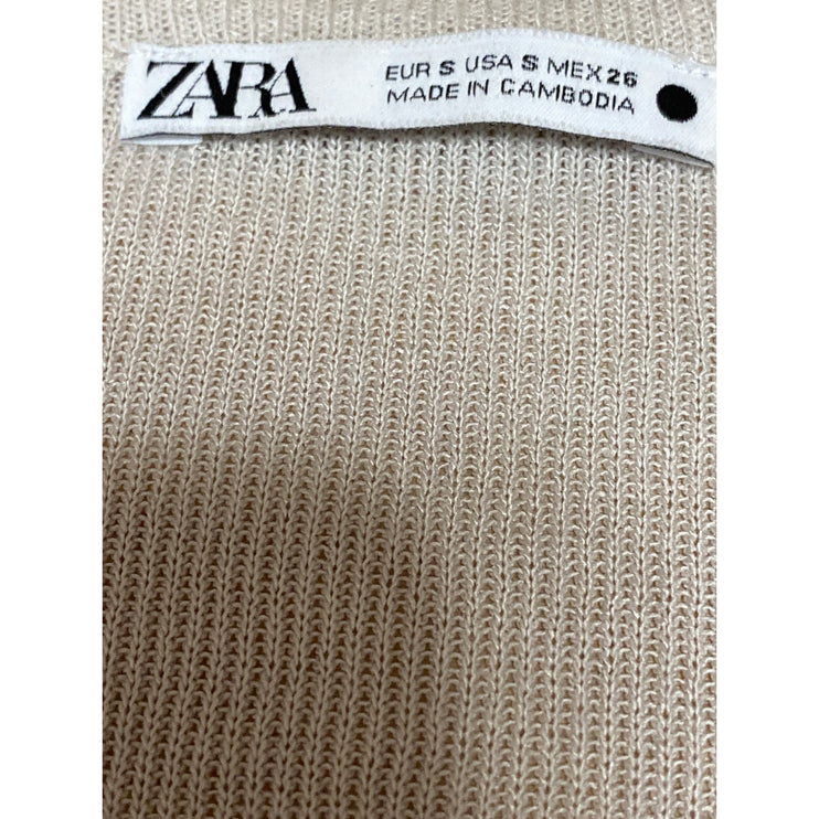 Zara Women's Beige Ribbed Knit V Neck Long Sleeve Button Up Cardigan Top Size S