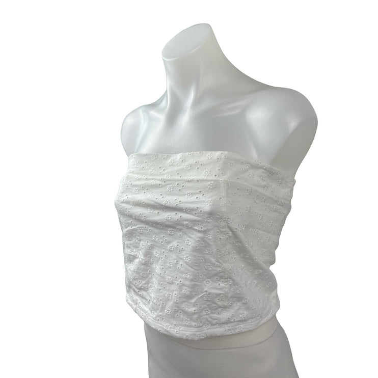 Aeropostale Women's White Embroidered Floral Eyelet Bandeau Tube Crop Top Size L