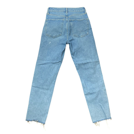Zara Women's Light Blue Raw Frayed Hem High Rise Straight Denim Jeans Pants Sz 2