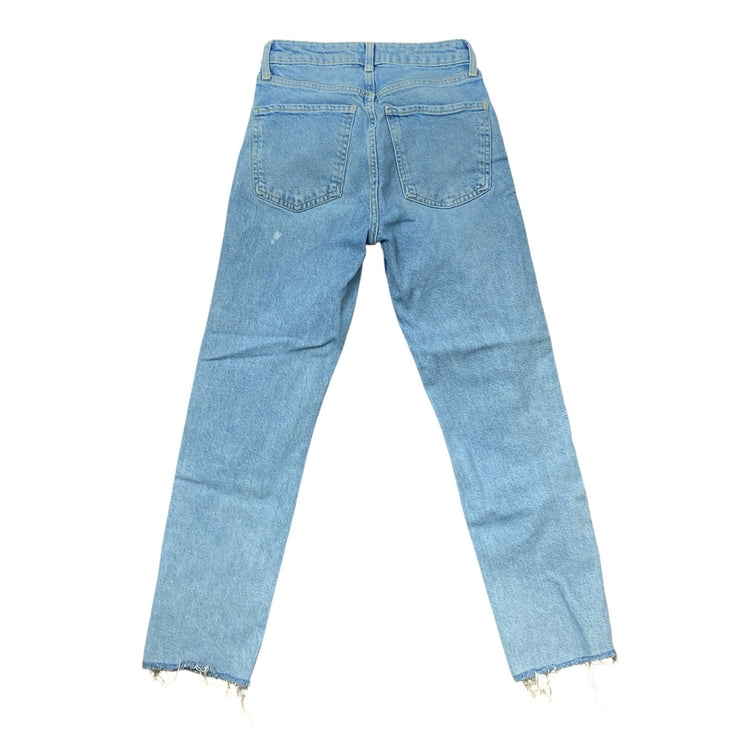 Zara Women's Light Blue Raw Frayed Hem High Rise Straight Denim Jeans Pants Sz 2