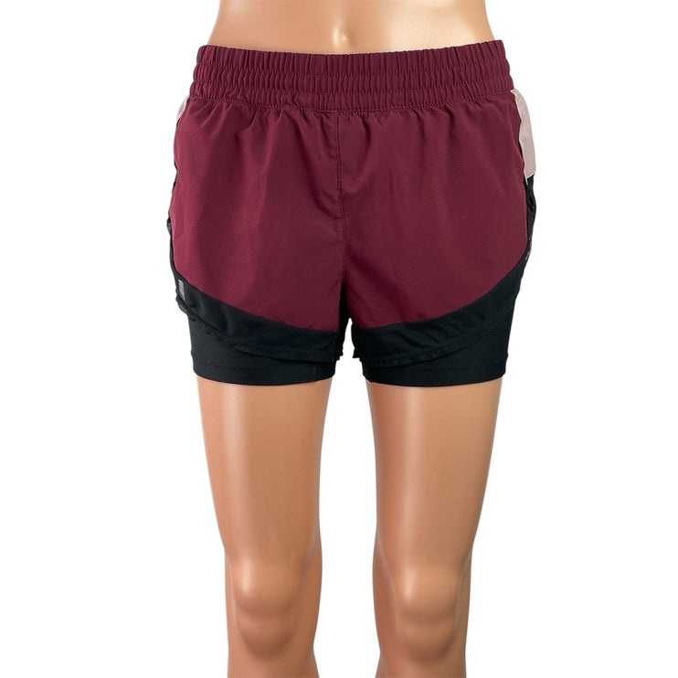 MPG Sports Women's Black Maroon Built-in Compression Athletic Running Shorts XS